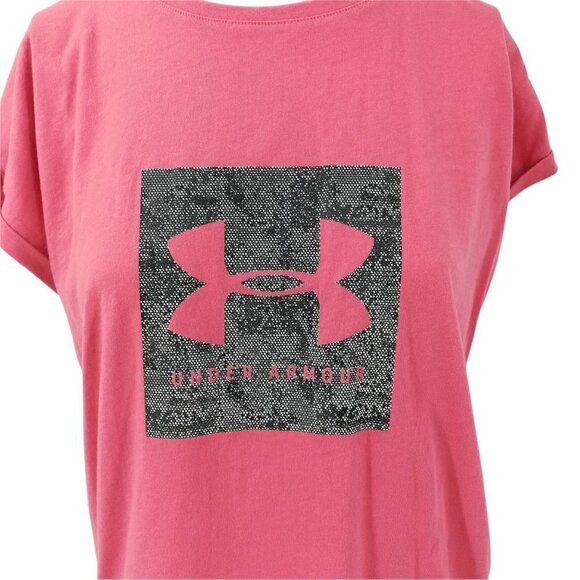 Under Armour Loose Fit Cropped Graphic T-Shirt Size S Cuffed Short Sleeve Coral - Picture 3 of 11